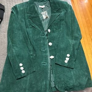 Long leather/suede forest green blazer in new condition never worn